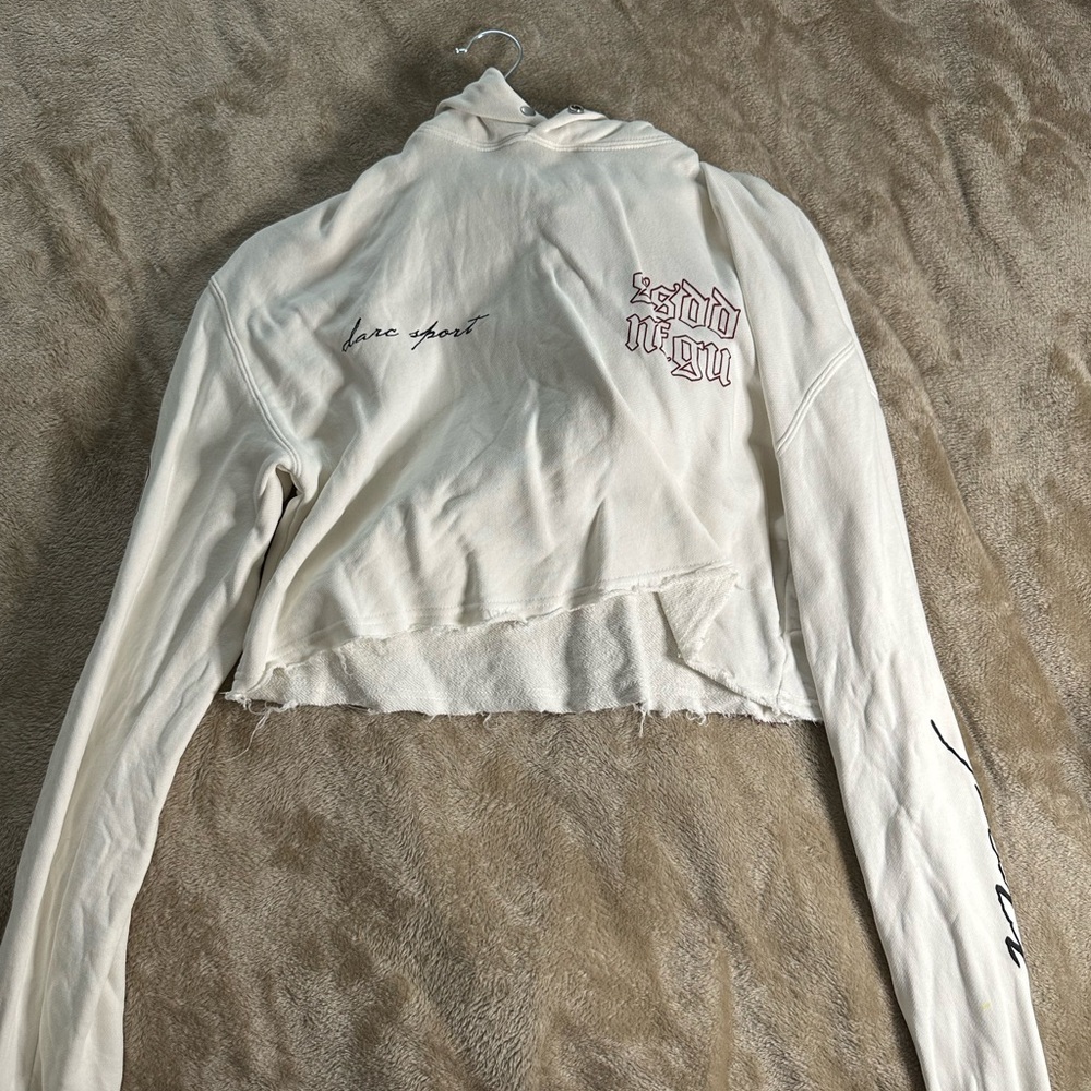 Darc Sport White and Pink Cropped Graphic Hoodie
